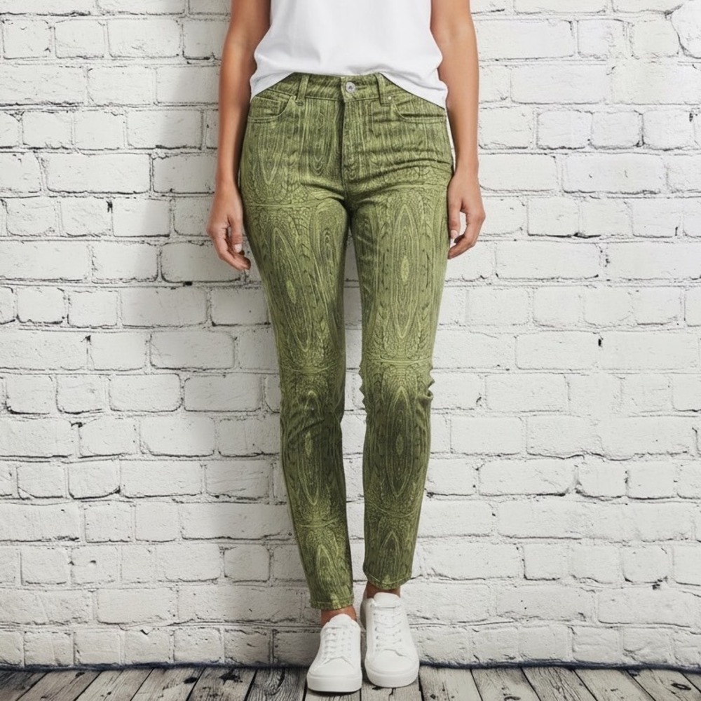 Romeo & Juliet Couture Jeans Women's Skinny Optic Print Green Size 29 Stretch